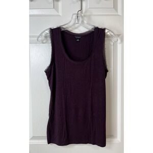 Ann Taylor Feathered Edge Sleeveless Top Burgundy/Purple Scoop Neck Women's XS‎